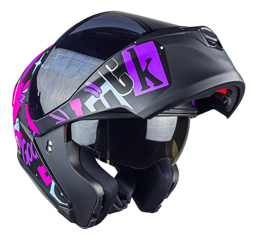 Casco Para Moto Mujer Kov Furia Kit Bun Negro Rosa Abatible Color Rosa Chicle Diseño Solido Tamaño Del Casco S