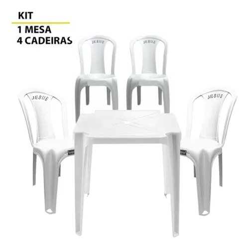 4 Jogos Mesa de Plástico Quadrada Branca Poltrona Plástica 4 cadeiras -  Extra Máquinas - Equipamentos Para Restaurantes, Lanchonete, Padaria e  Bares.