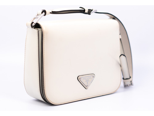 Bolso Prada Blanco Rectangular Con Logo Cert Entrupy (Usado)