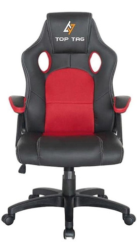 Cadeira de escritório Top Tag HS2706 gamer ergonômica  preta e vermelha com estofado de couro sintético