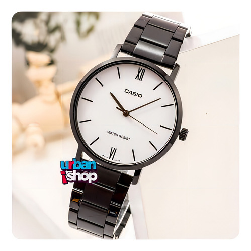 Reloj Casio Mtp Vt01b Negro Acero Pavonado Carátula Blanca