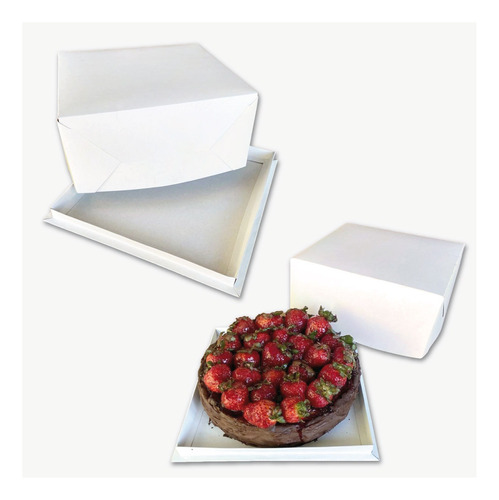 Cajas Para Tortas Postre Bandeja + Tapa 26x26x12 Blanca X100