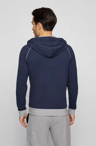 Sudadera con capucha y ribetes - Azul marino