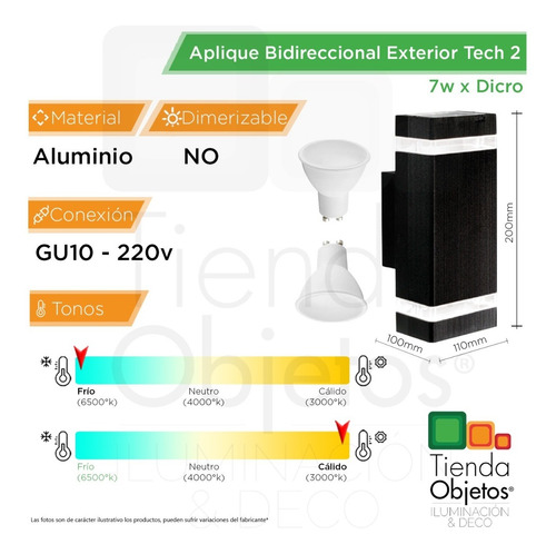 Imagen 4 de 9 de Aplique Bidireccional Exterior Aluminio Led Tech 2 14w