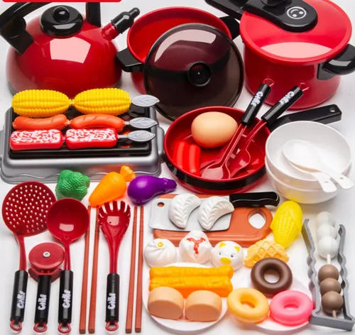 Juego de accesorios de cocina - Juego de cocina para niños de 46 piezas con  ollas y sartenes para niños, juguete de pizza, comida de juego con