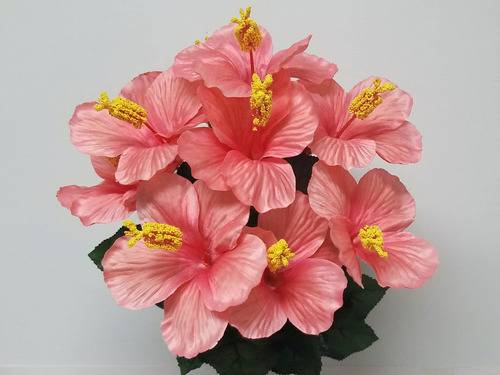 Beauty Peach Hibiscus Bush Flor Seda Artificial 18  Ramo Bt