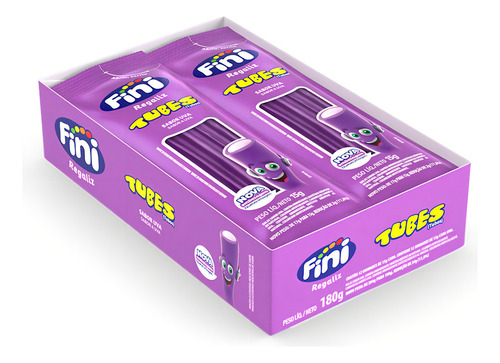 Bala Fini Tubes Sabor Uva Caixa 180g Com 12 Unidades 15g