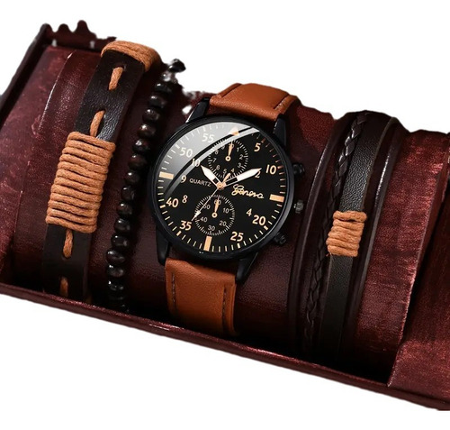 Set 32 - Set De Pulsera Pu Con Reloj De Cuarzo Para Hombre