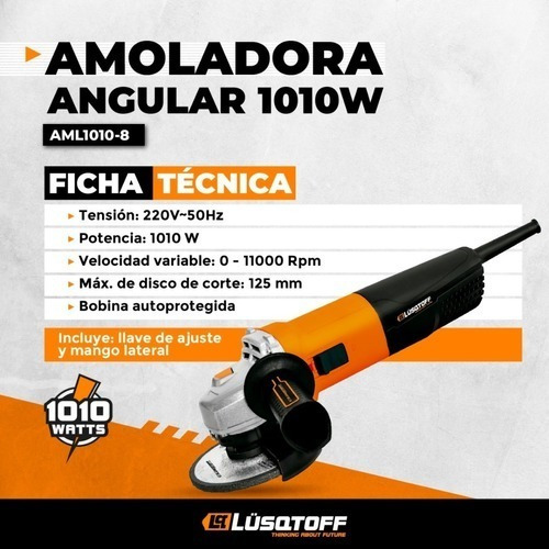 Imagen 3 de 9 de Amoladora Angular Lusqtoff 125mm 1010w Velocidad Variable
