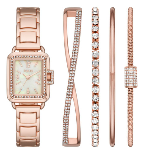 Reloj Dama Mass Market Fmdfl2072 De Aleacion Oro Rosa Bisel Oro Rosado Fondo Nacarado