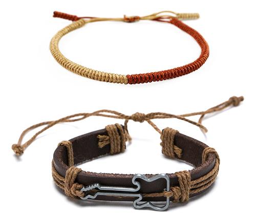 Pack 2 Pulsera Cuero Hombre Pulsera Mujer Brazalete Budista