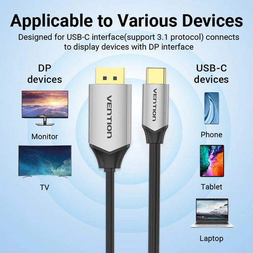Cabo usb Vention CGZBG preto com entrada USB-C saída DisplayPort