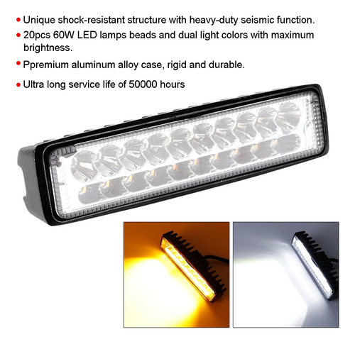 Barra De Luz Led Para Motocicleta, 60 W, 20 Luces Delanteras