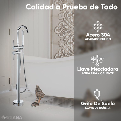 Solana Kit Bañera Estilo Vintage 170x80x75 Cm De Acrilico Solido Blanco Con Grifo Independiente Cuello Cisne Color Plata / Bañera Ovalada Slim Blanca Con Patas De Acero