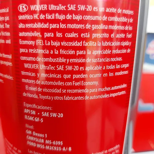 Aceite Wolver 5w20 Sintetico