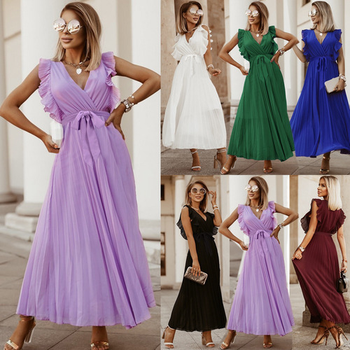 Vestido Elegantes Color Puro Estilo Europa Para Mujer/dama