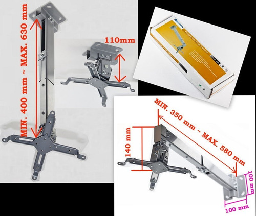 Soporte Proyector Techo Y Pared 3en1 Hasta 63cm 20kg 1° Htec