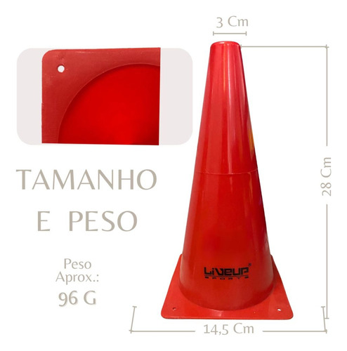 Kit 5 Cones De Agilidade Para Demarcação Vermelho Com 28 Cm
