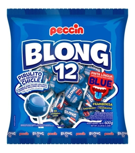 Pirulito Blong Chiclete Pinta Língua Blue Peccin Pacote 600g