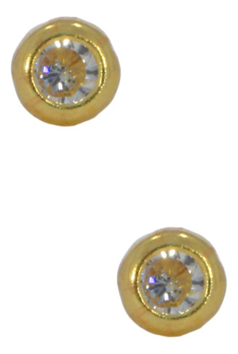 Arete Broquel Oro 14k Zirconia Bisel Liso Bebés Stellina Color Dorado