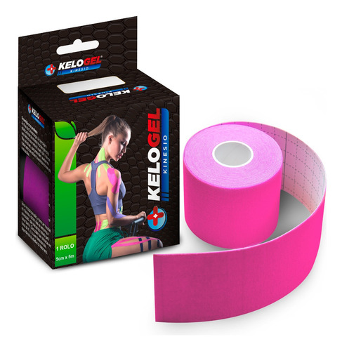 Fita Kinésio Tape Bandagem Elás. Kelogel Premium 5cmx5m 10un Cor Rosa