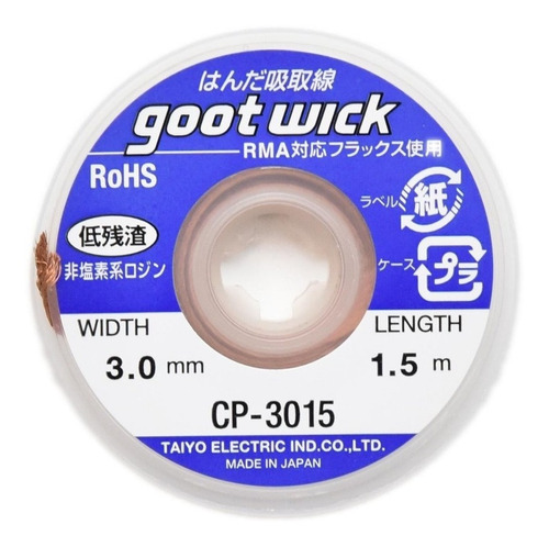 Malla Desoldante Saturada En Flux Goot Japon 3mm Cp3015