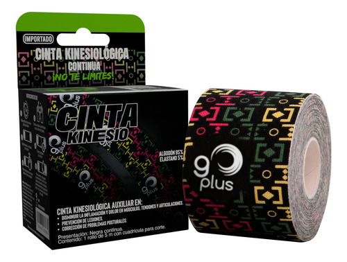 Cinta Kinesiologica Go Plus 1 Rollo Con Cuadricula De Corte Color Negro