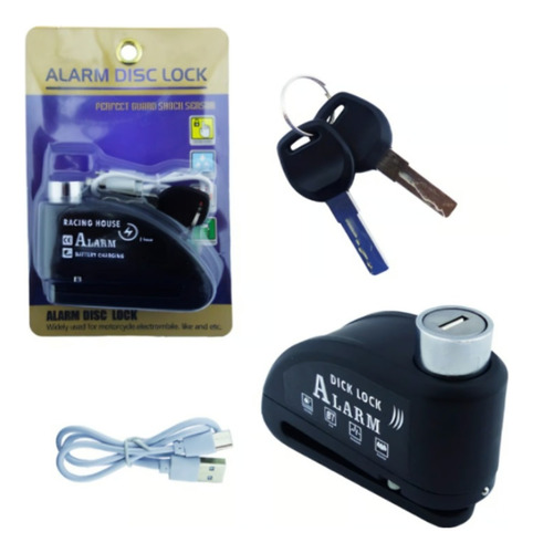 Candado Para Freno Disco Con Alarma Negro 2 Llaves