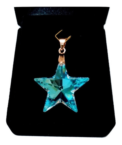 Pingente Estrela Cristal Swarovski Blue Ab Folh. A Ouro 18k