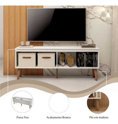 Rack Para Sala Tv Ate 55 Polegadas Cor Branco Com Pes