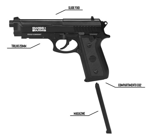 Pistola 4.5mm Swiss Arms Full Metal Pt92 + Esfera + Co2 12g