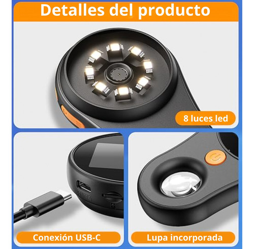 Microscopio De Bolsillo Digital Usb 500x Video Foto Pantalla Negro