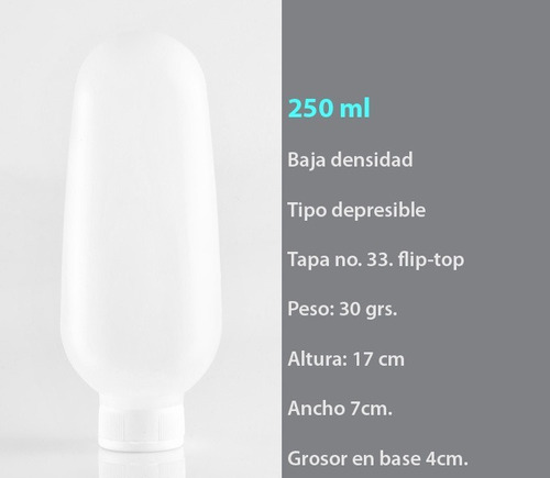 Envase De Plastico Para Gel Antibacterial 250 Ml Paq 100 Pza