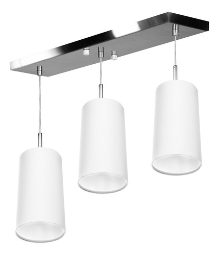 Lustre Pendente Cilindrico Triplo Base Retangular Branco