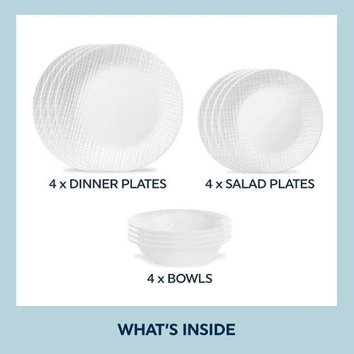 Set Vajilla Corelle Linen Weave 12pz Blanco