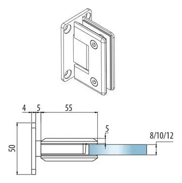 Bisagra Pared Vidrio 90°