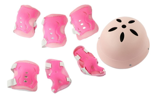 . Conjunto Casco Infantil Rodilleras Y Rosa