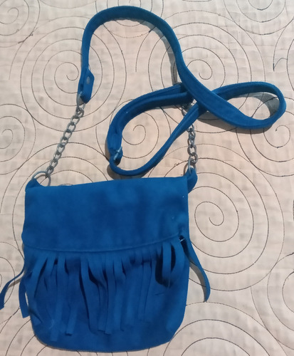 Cartera Pequeña Gamuza Azul Flecos 