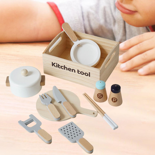 Juego De Cocina De Madera Con Platos Para Jugar, Palillos,