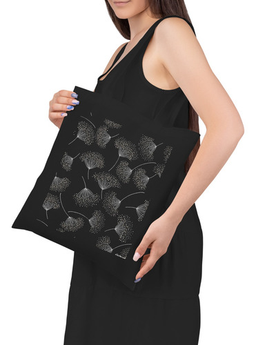 Tote Bag De Gabardina Estampado De Diente De Leon 40 X 35cm Negro Diente De León
