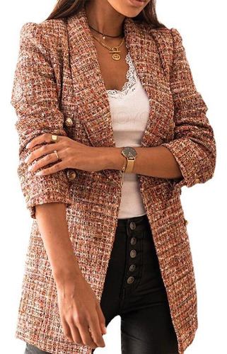 Blazer Casual Cuadros Con Para Mujer