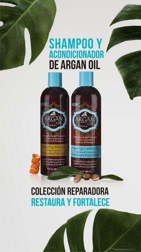 Imagen 4 de 8 de Hask Pack X2 Shampoo + X1 Acondicionador Argan Oil 355 Ml