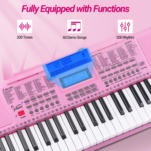 Teclado De Piano Electrónico Portátil De 61 Teclas Iluminada Rosado