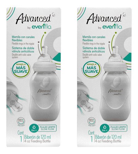 Biberón Evenflo Advanced 120ml Flujo Lento 0 Meses 2 Pack