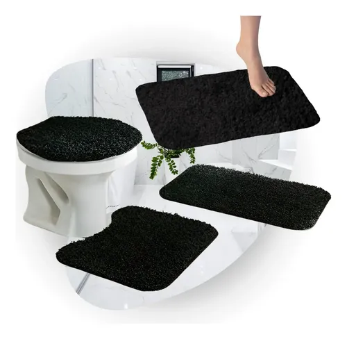 Conjunto Banheiro 4 Peças Tapete Preto Jogo Banheiro Oferta!