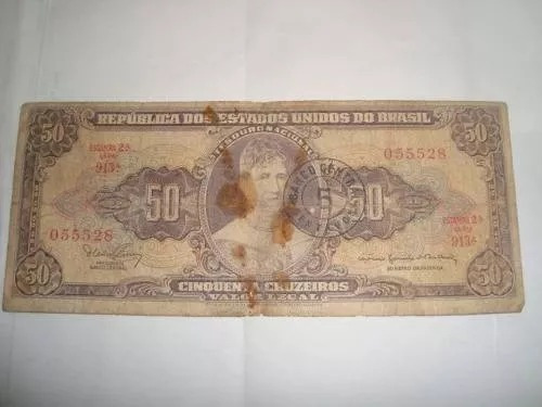 Billete De Brasil De 50 Cruzados Serie 913 A Numero 055528