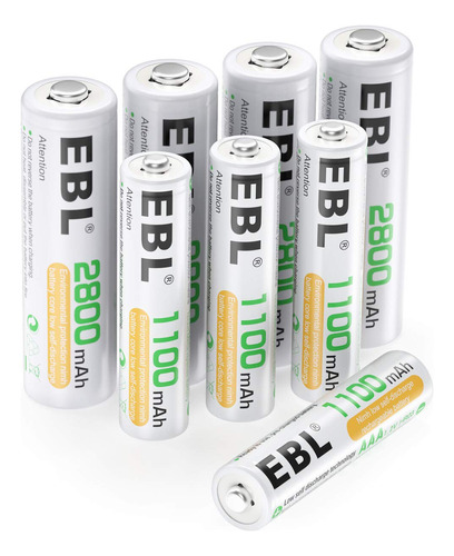 Ebl Bateras Recargables Aa De 2800 Mah (paquete De 4) Y Pila