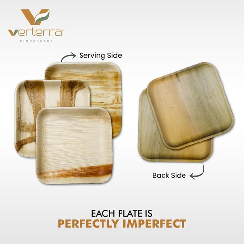 Set De 30 Platos Biodegradables De Hoja De Palma, Cuadrados