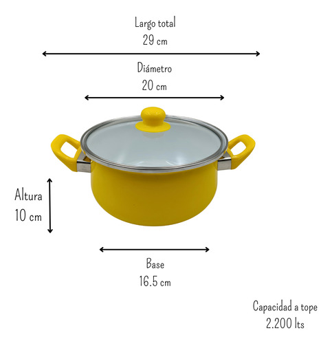 Cacerola Arrocera Aluminio 20 Cm 2.2lts Con Tapa De Vidrio Amarillo