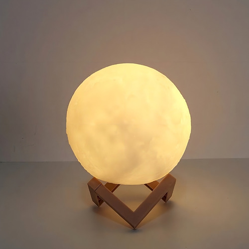 Lámpara realista de luna llena en 3D con soporte, luz amarillenta, color de cúpula: amarillo, color de estructura: ocre
